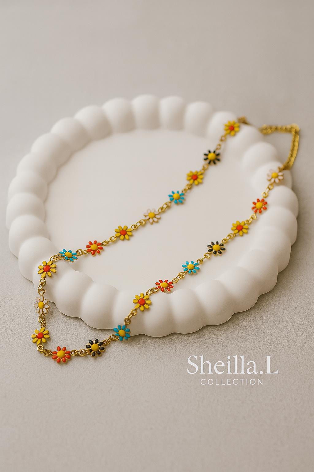 18k Gold Colorful Daisy Chain Necklace