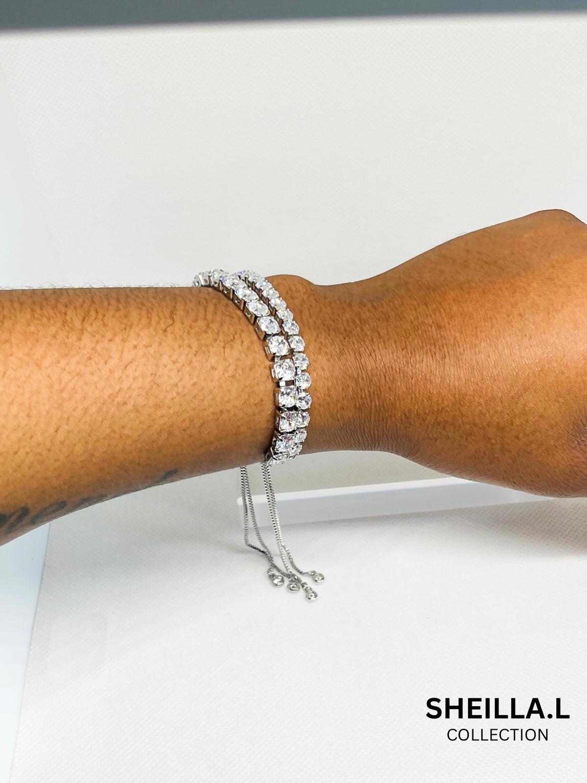 Silver Double Row Adjustable Bracelet – Stainless Steel