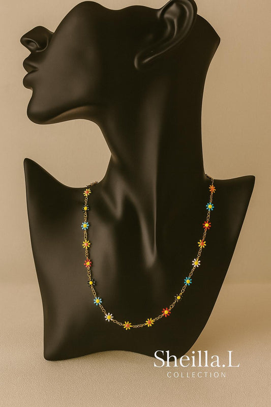 18k Gold Colorful Daisy Chain Necklace