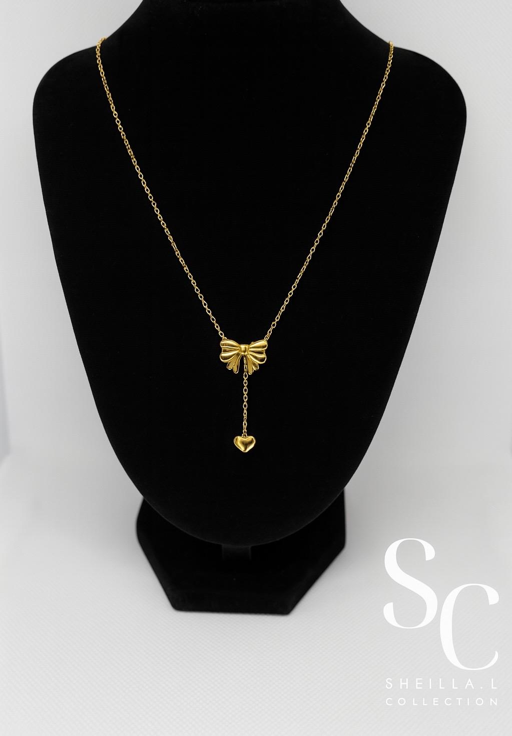 18k Gold Ribbon Heart chain