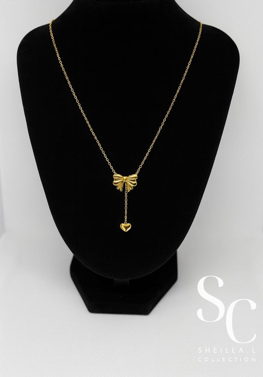 18k Gold Ribbon Heart chain