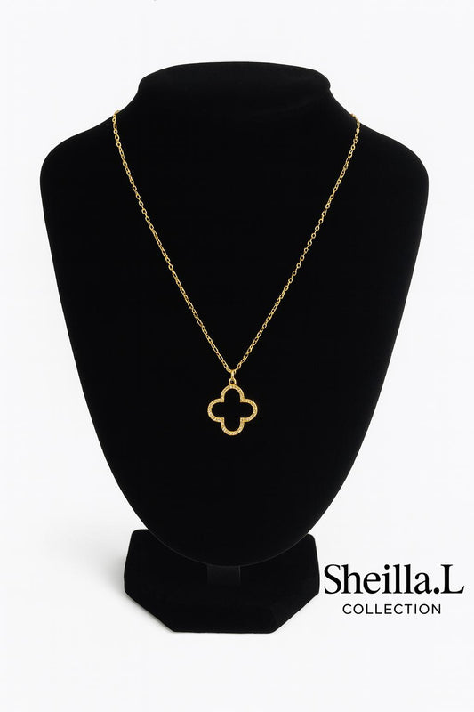 18k Gold Clover Outline Necklace