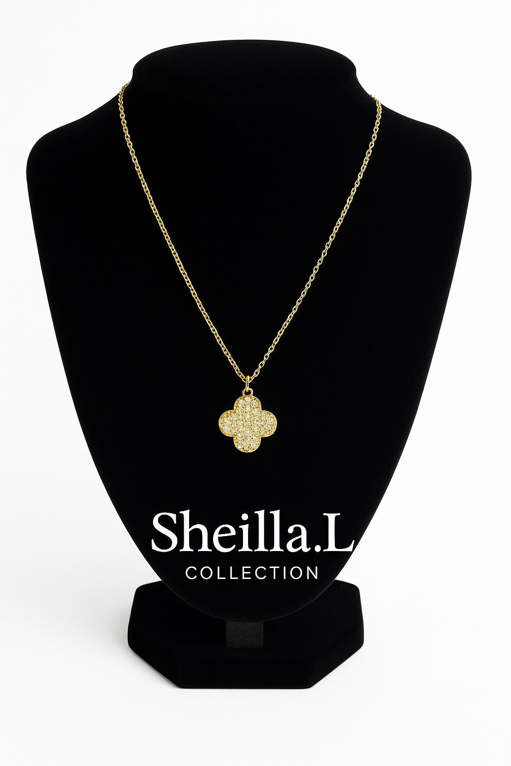 18K Gold Crystal Clover Pendant Necklace