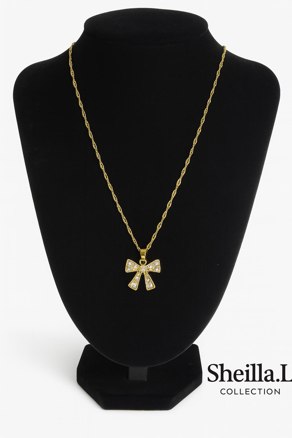 18K Gold Bow Pendant Necklace