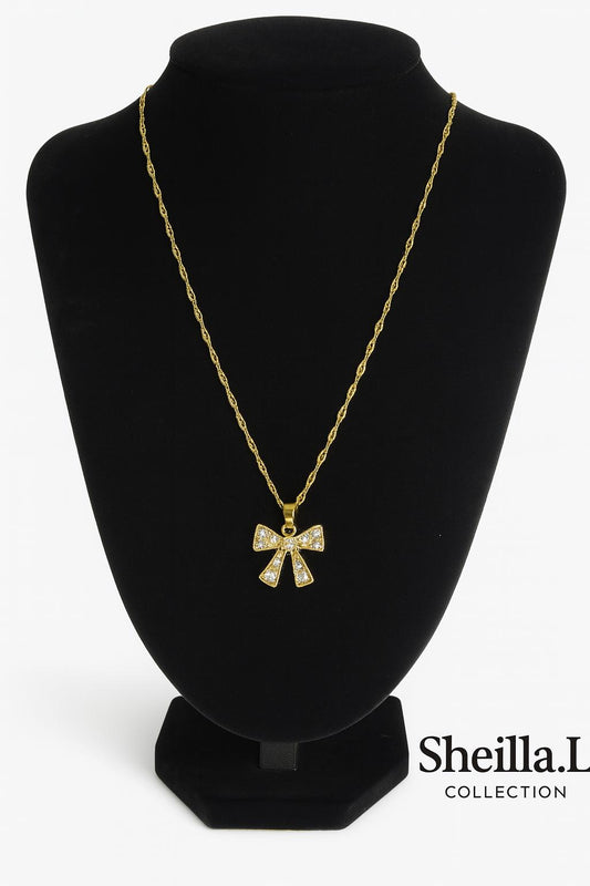 18K Gold Bow Pendant Necklace