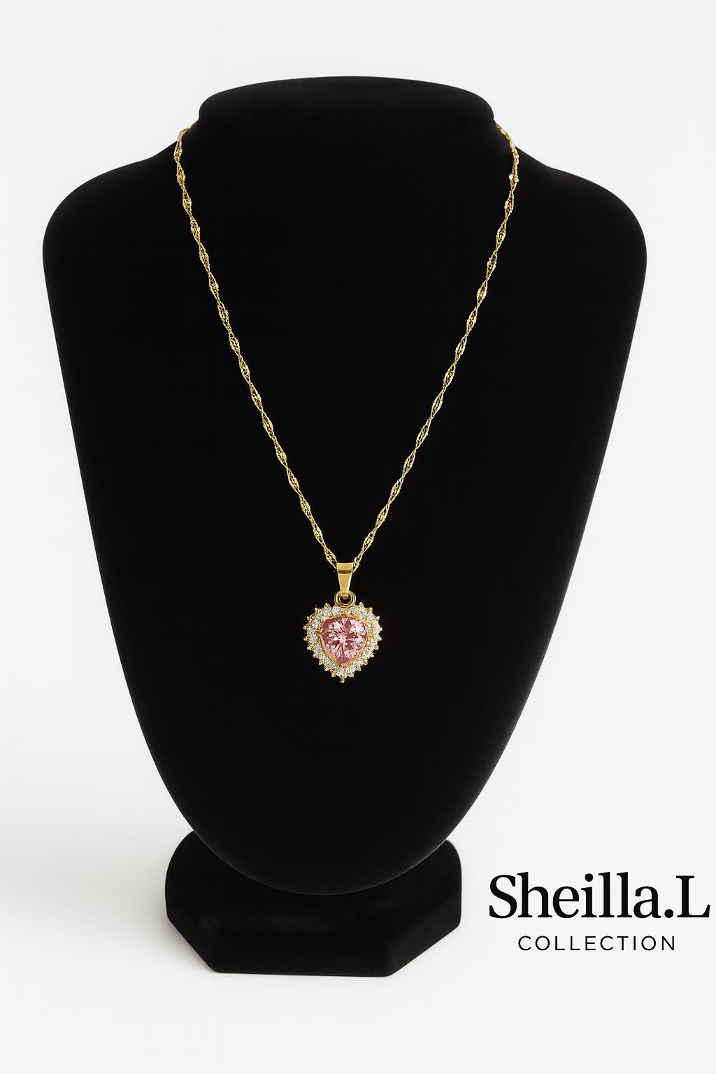 18K Gold Pink Heart Pendant Necklace