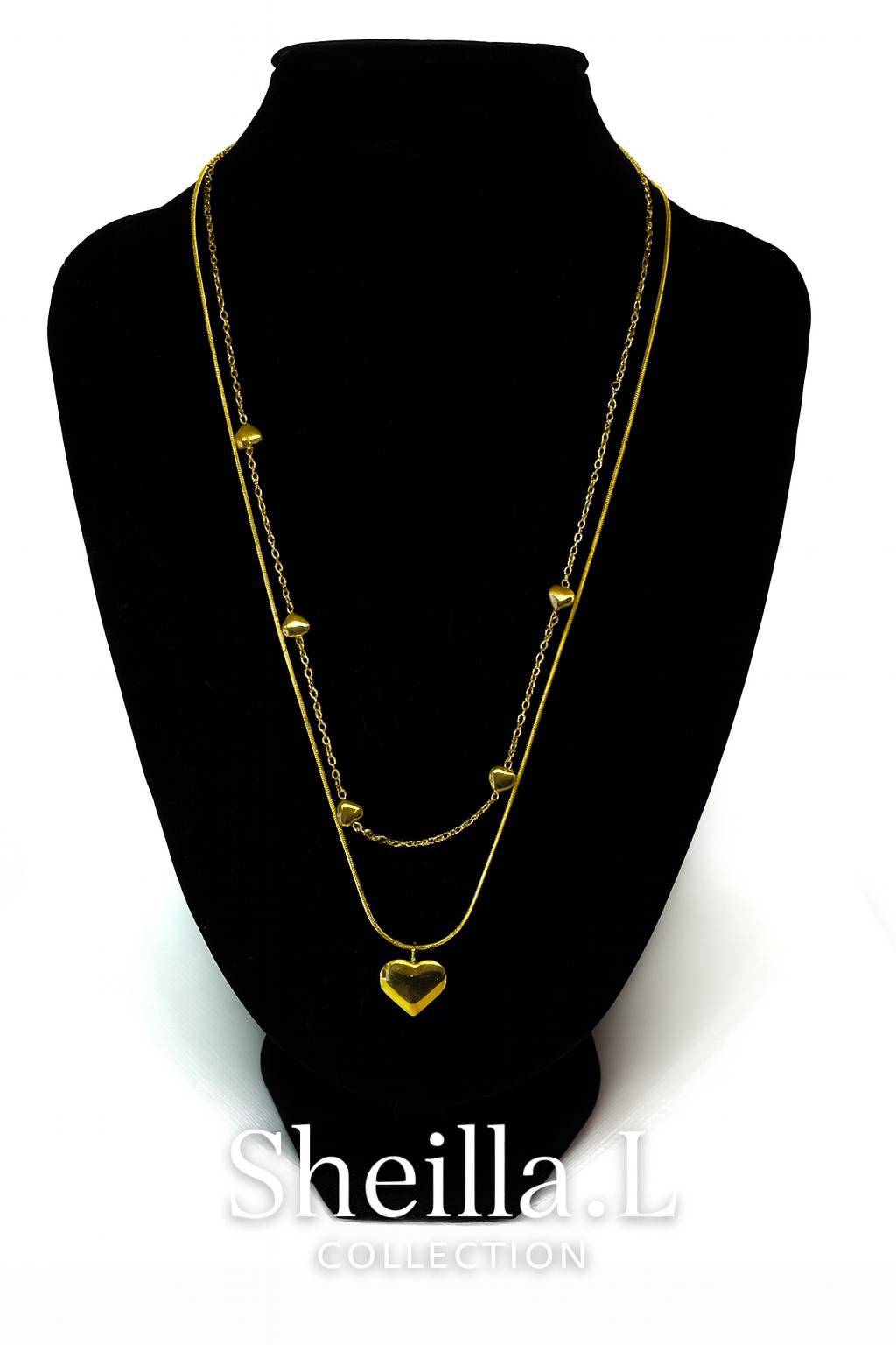 18k Gold Double Heart Layered Necklace