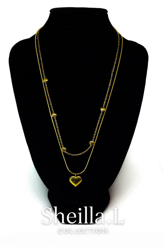 18k Gold Double Heart Layered Necklace