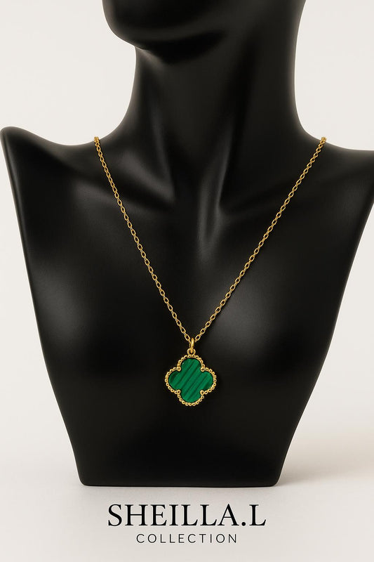 18k Gold Clover Green Pendant Necklace