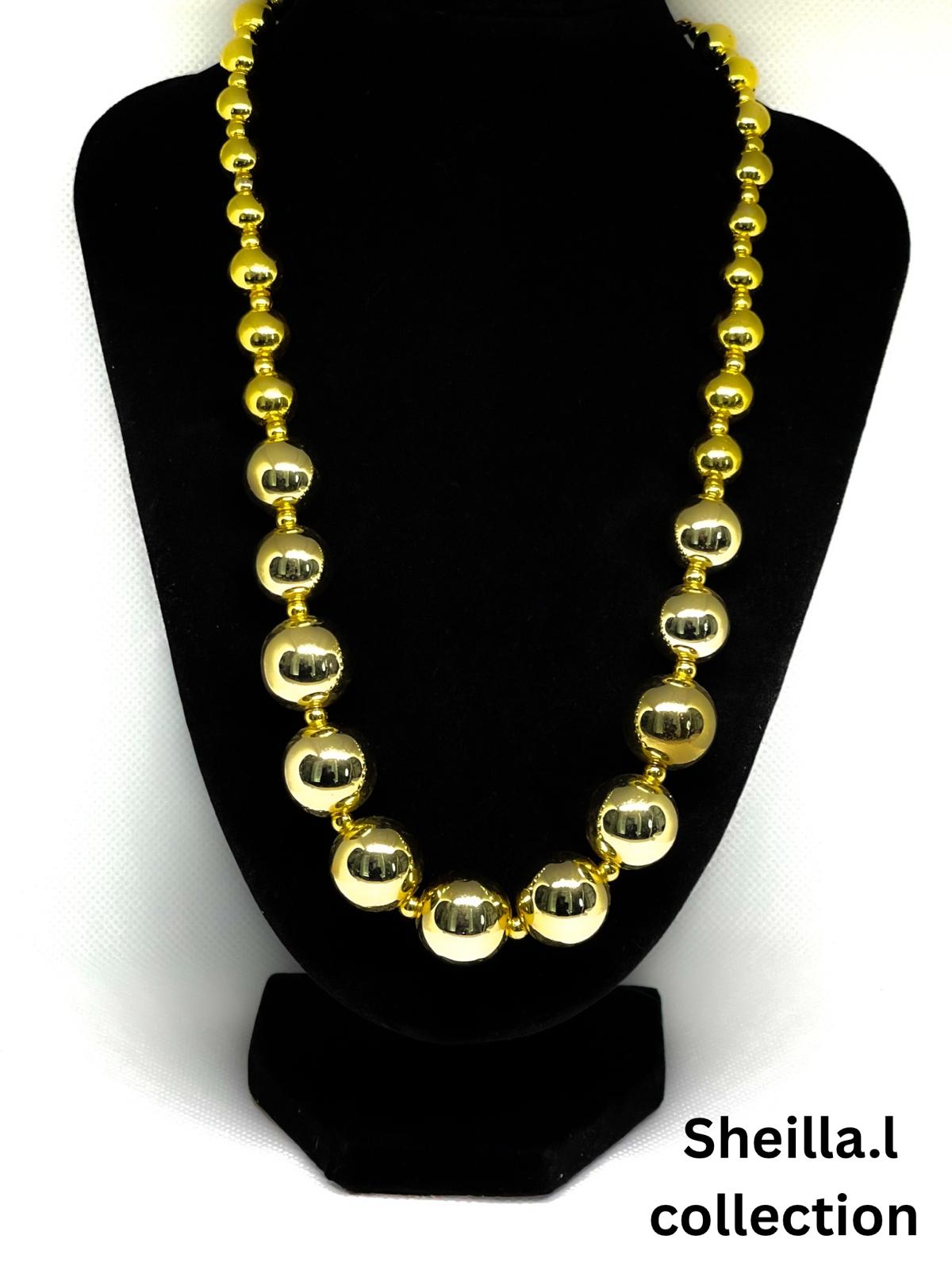 Gold Stainless Steel Beaded Stretch Necklace