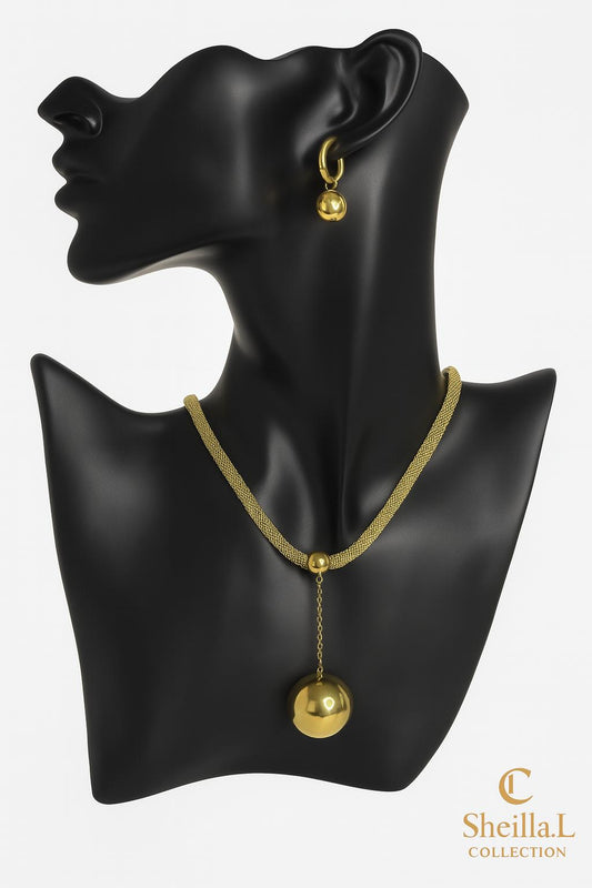 Bold Gold Ball Necklace & Matching Earrings Set