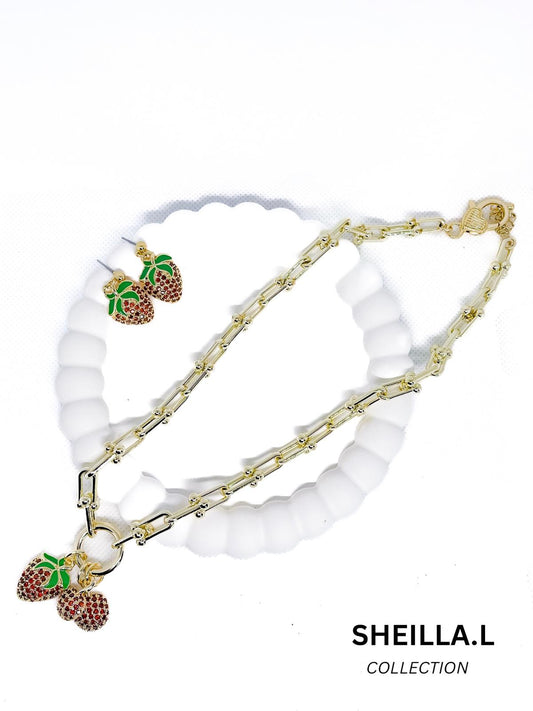 Strawberry Charm Necklace & Earring Set