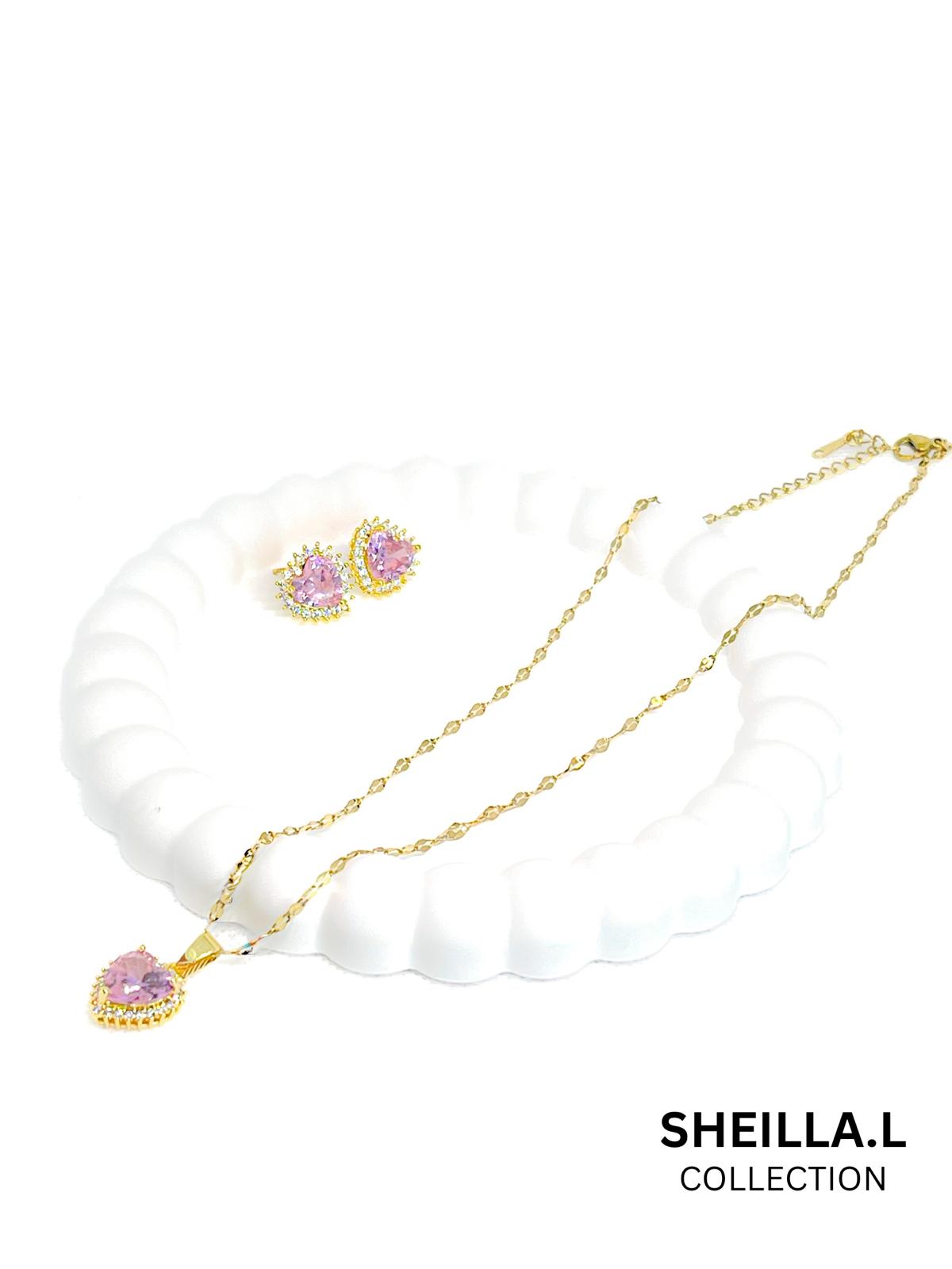 Pink Tear Drop Crystal Necklace & Earring Set