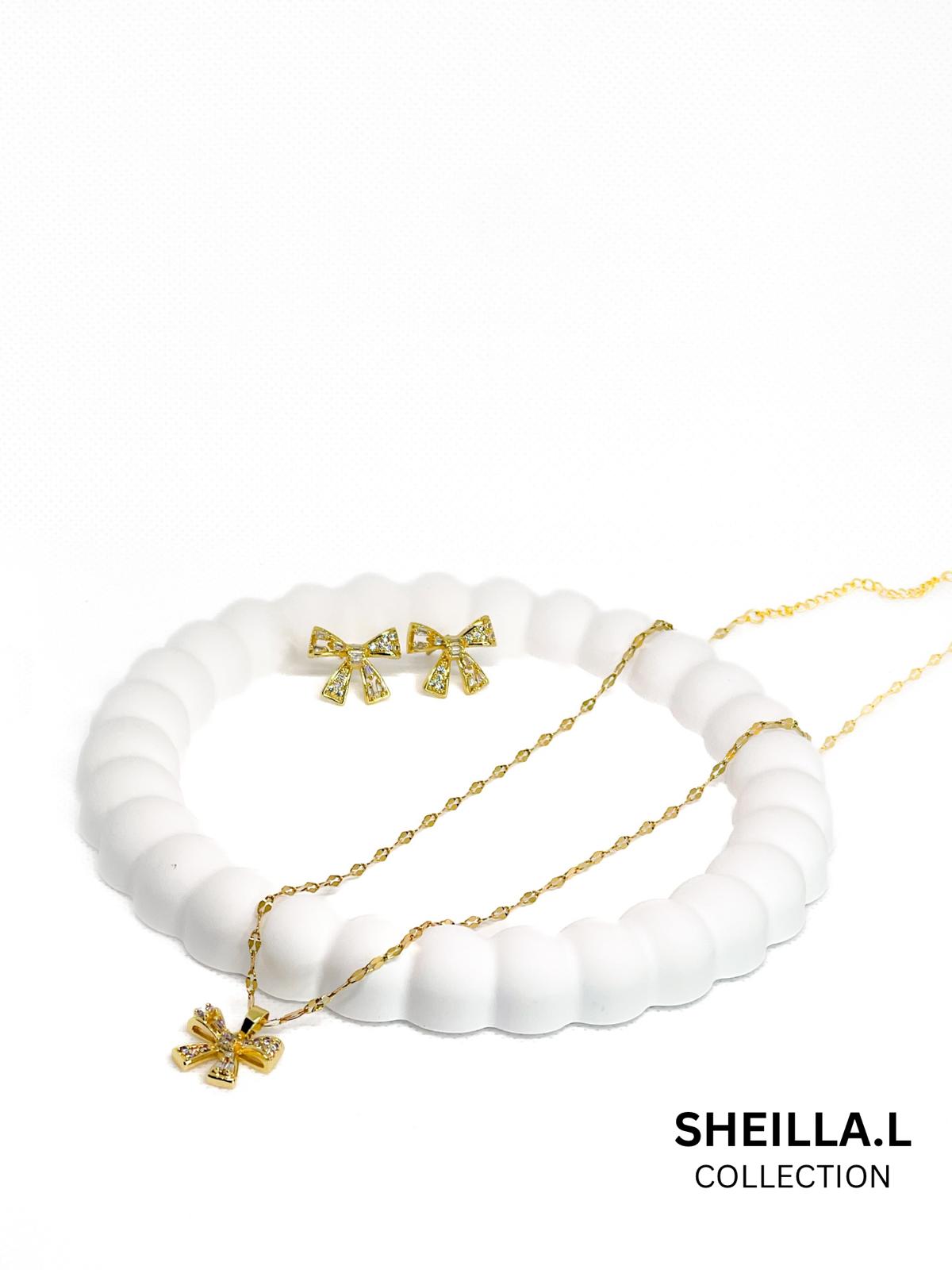 Gold Bow Necklace & Earring Set