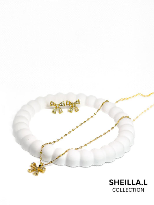 Gold Bow Necklace & Earring Set