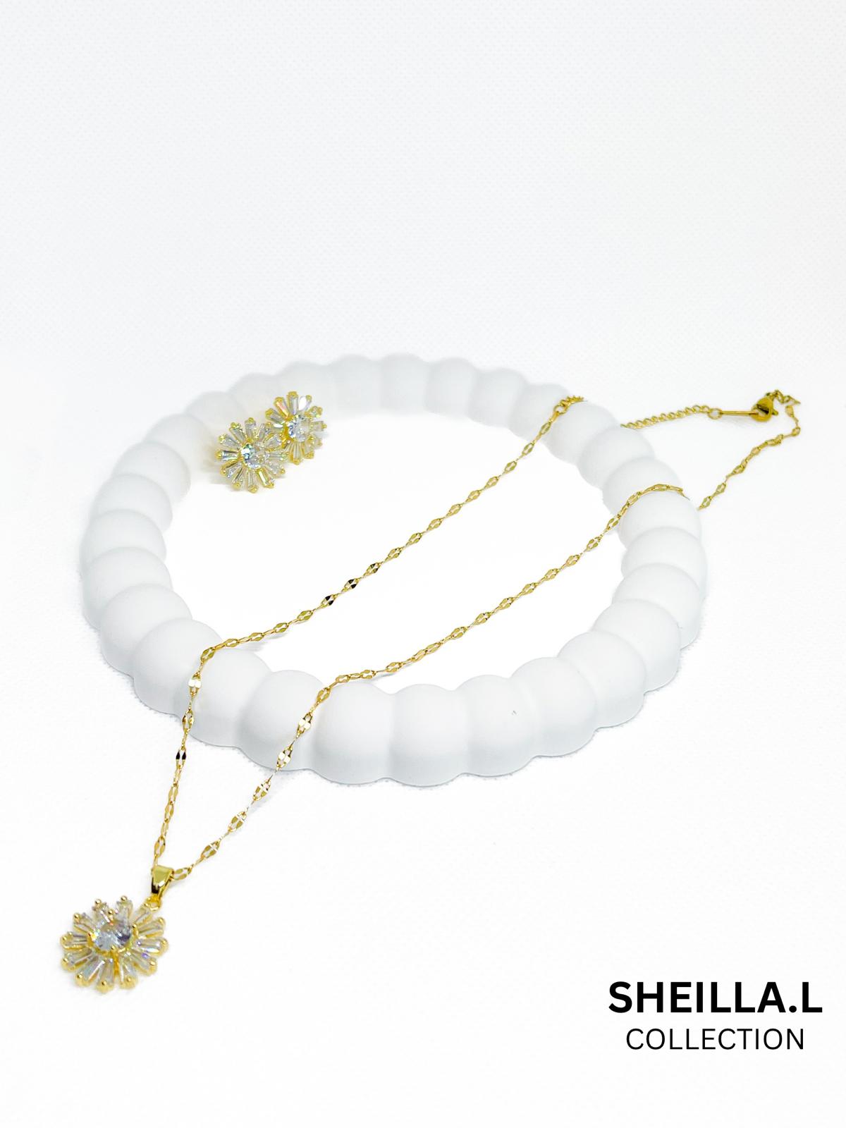 Floral Sparkle Necklace & Stud Earring Set