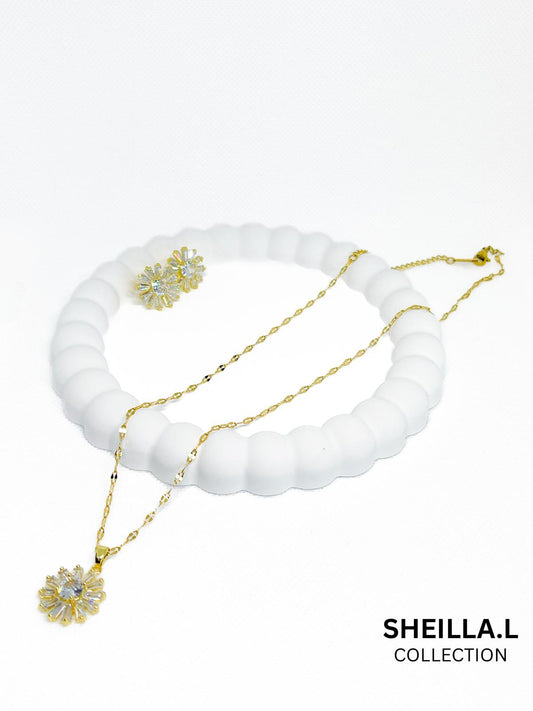 Floral Sparkle Necklace & Stud Earring Set