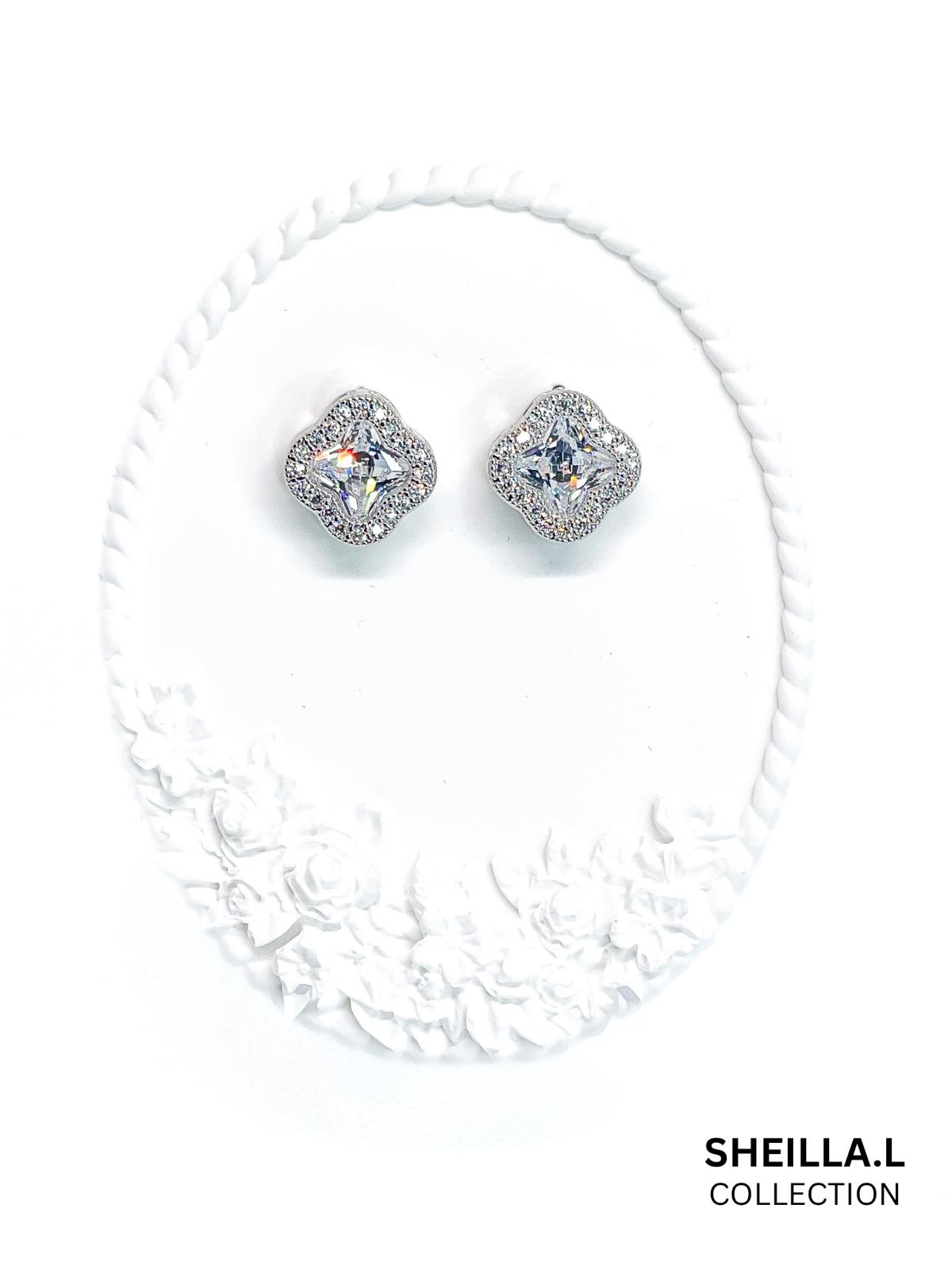 Silver Sparkling Cushion Stud Earrings