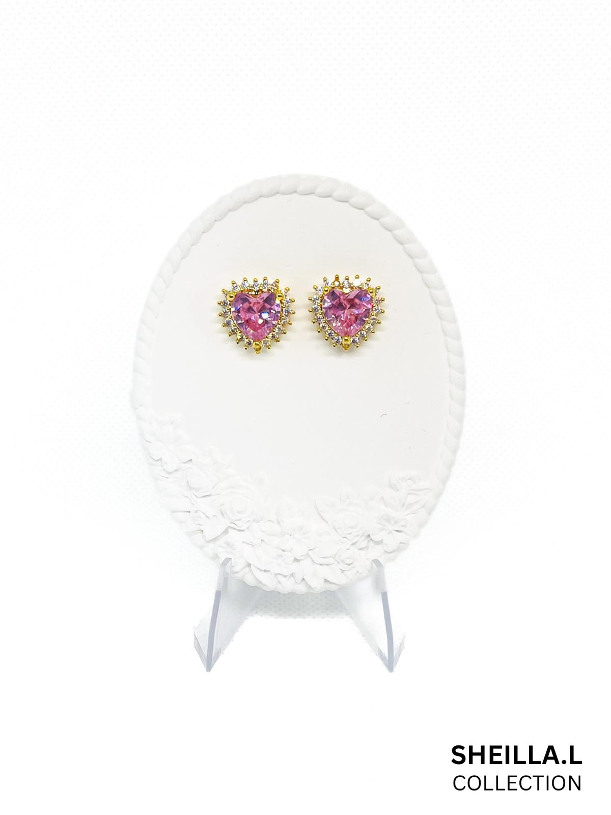 Pink Heart Crystal Stud Earrings