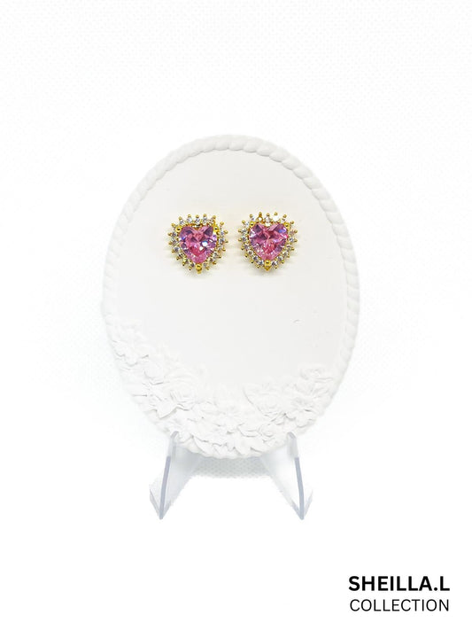 Pink Heart Crystal Stud Earrings