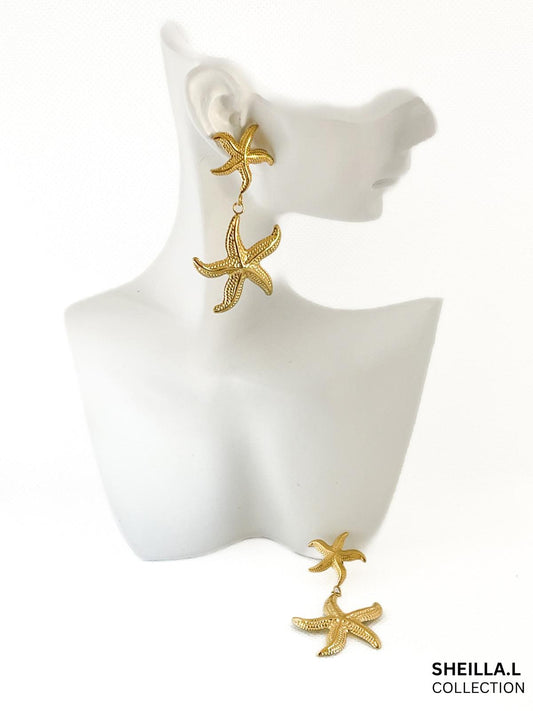 18k Gold Starfish Drop Earrings