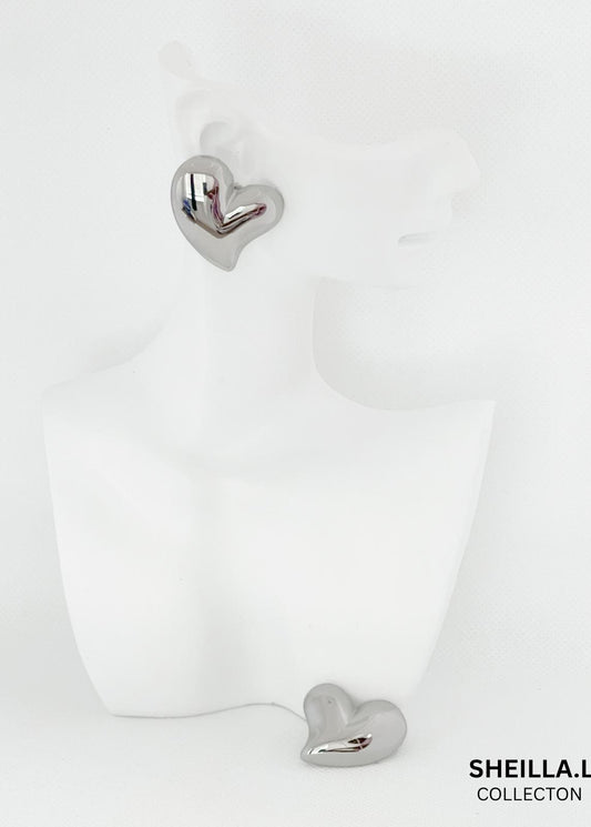 Silver Heart Stud Earrings