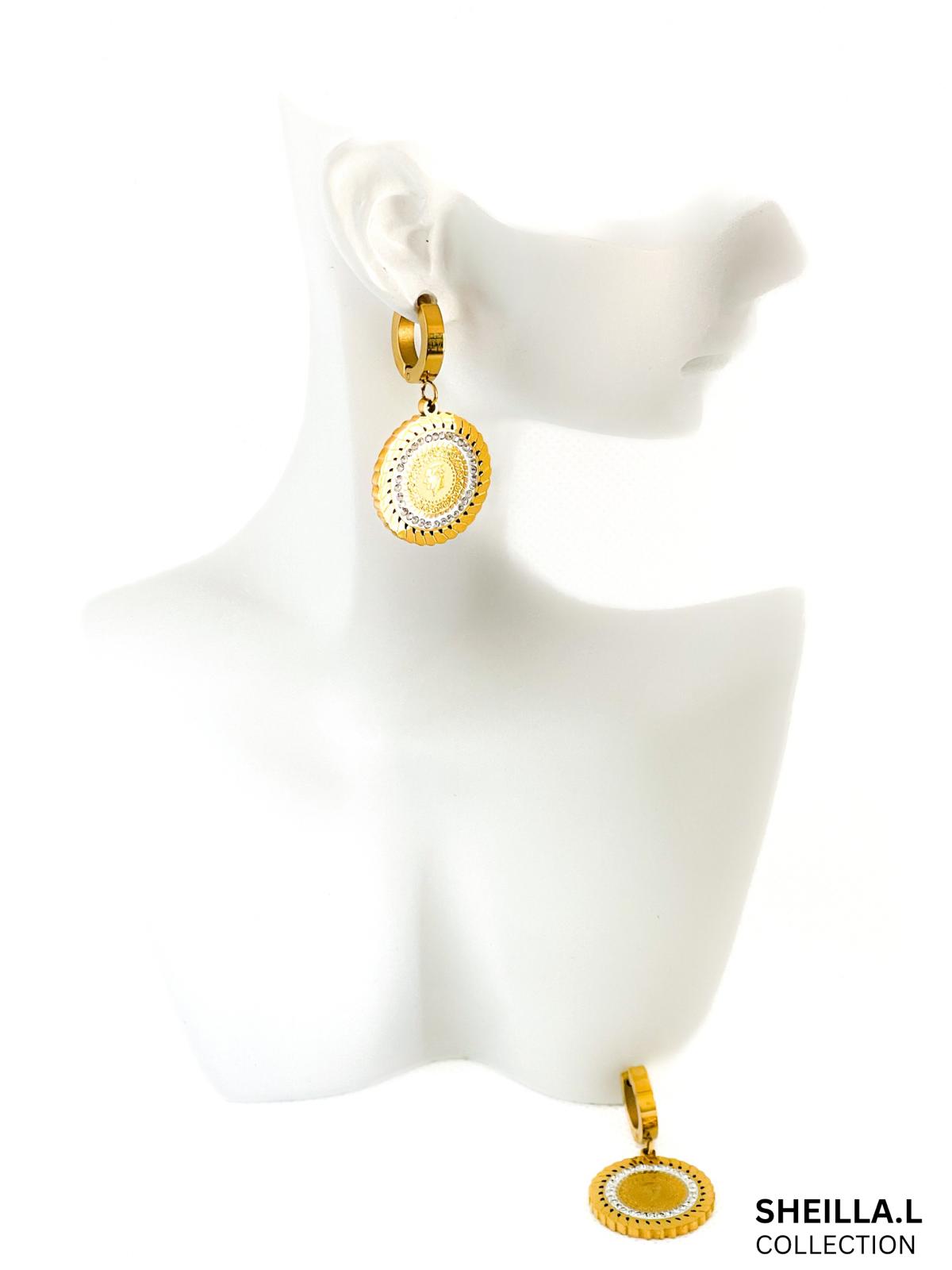 Gold Medal Drop Earrings