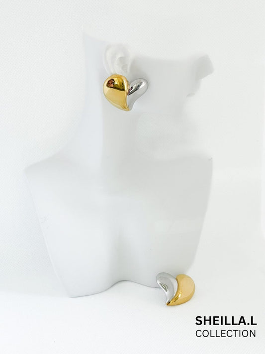 Gold & Silver Heart Stud Earrings