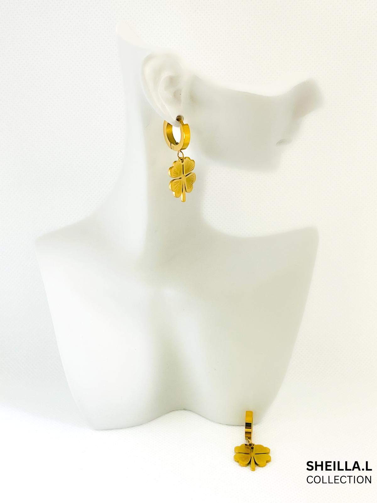 18K Gold Four-Leaf Clover Dangle Earrings