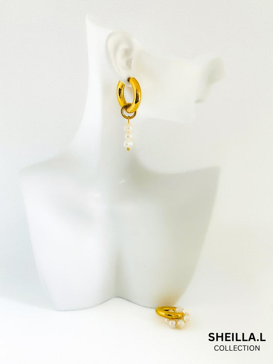 18k Gold Plated Pearl Drop Hoop Earrings