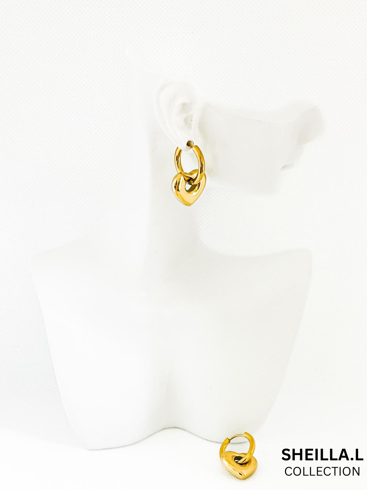 18K Gold Double Hoop Heart Earrings