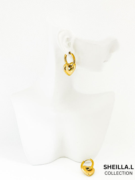 18K Gold Double Hoop Heart Earrings
