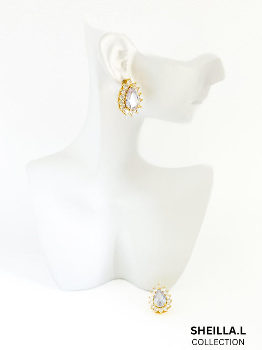 18K Gold Teardrop Crystal Earrings