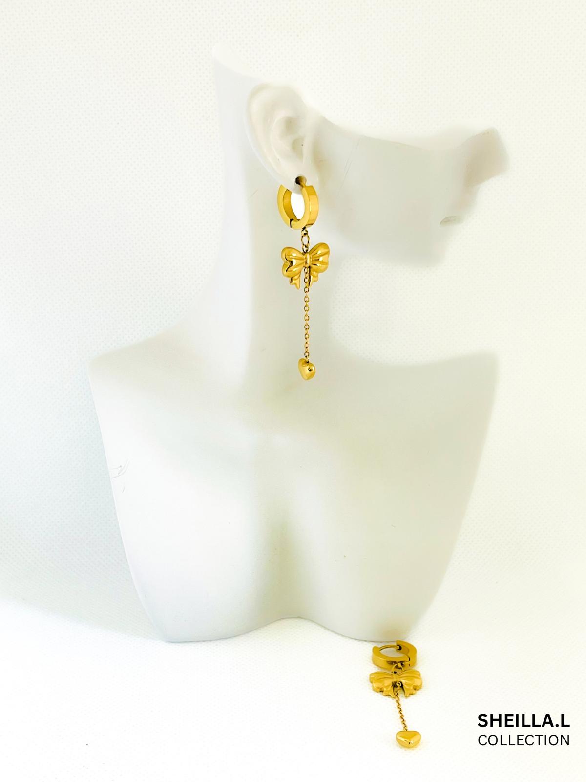 Bow & Heart Dangle Stainless Steel Earrings