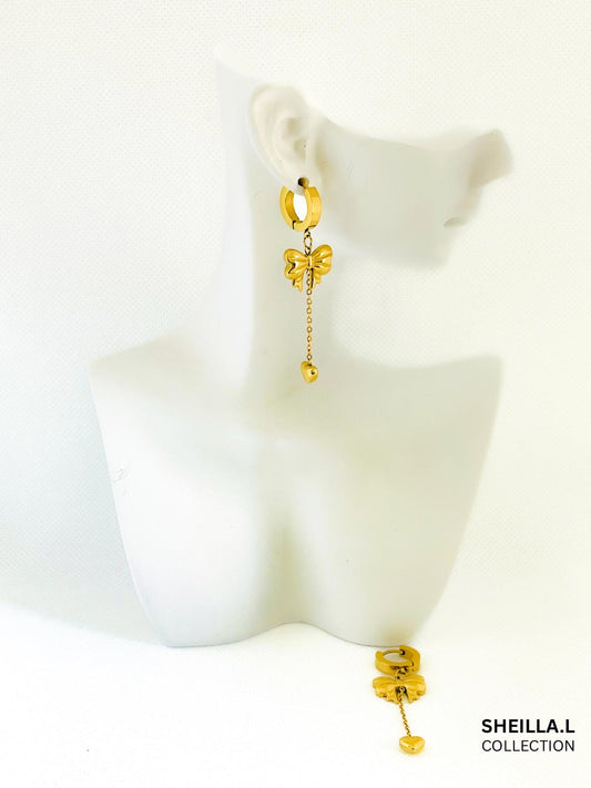 Bow & Heart Dangle Stainless Steel Earrings