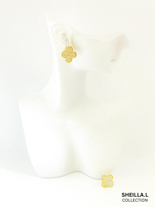 Gold Clover Stainless Steel Stud Earrings