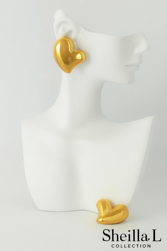Gold Heart Stud Earrings