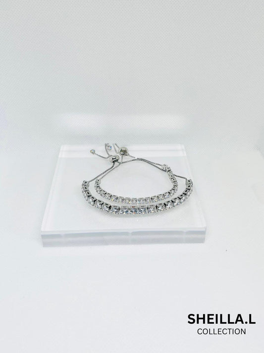 Silver Double Row Adjustable Bracelet – Stainless Steel