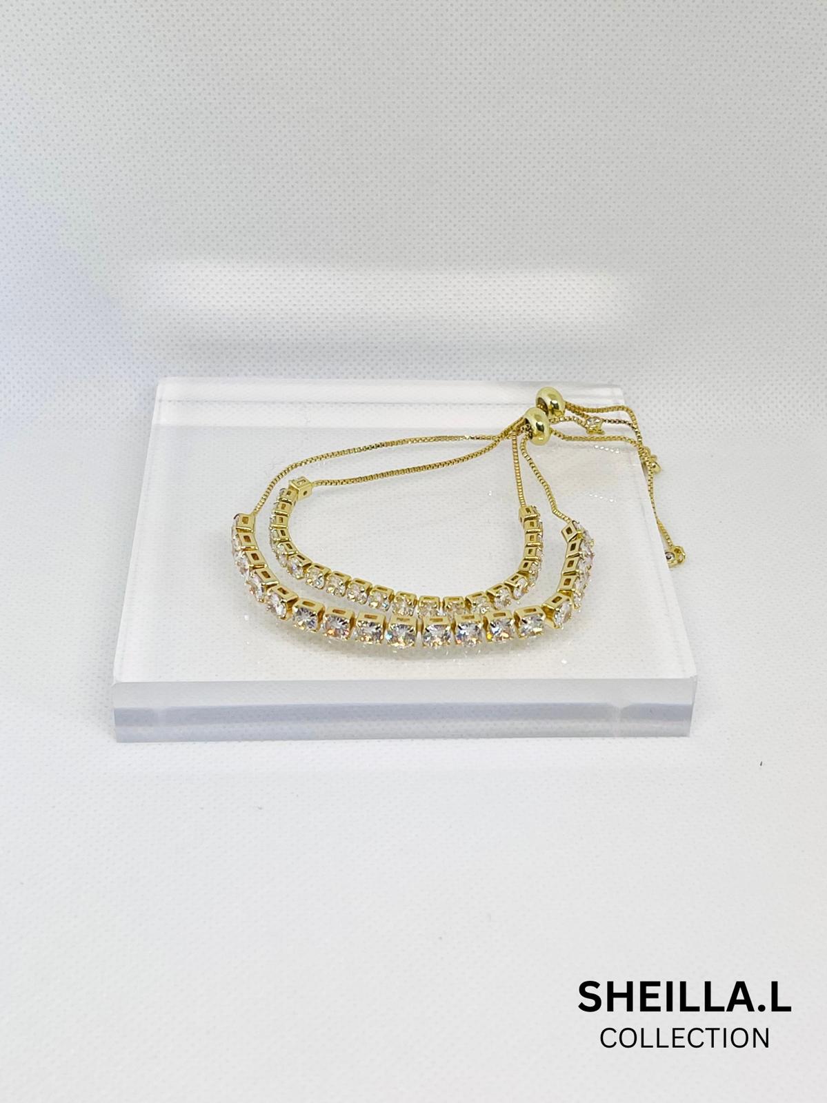 Double Row Crystal Adjustable 18k Gold-Plated Stainless Steel Bracelet