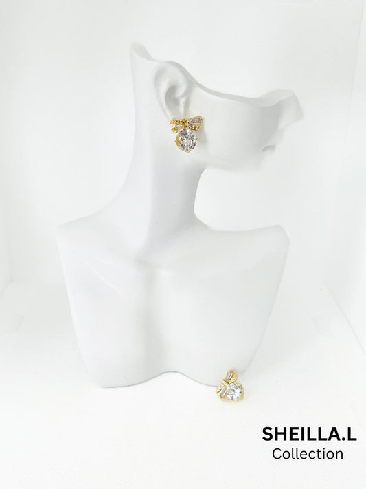 18K Gold Bow Crystal Stud Earrings – Sheilla.L Collection