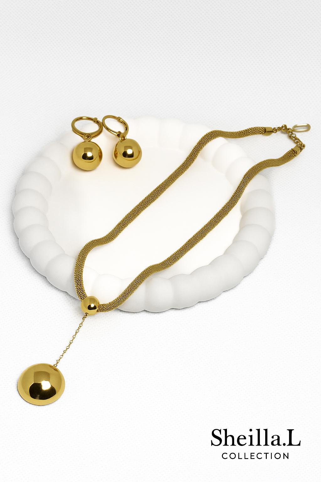 Bold Gold Ball Necklace & Matching Earrings Set