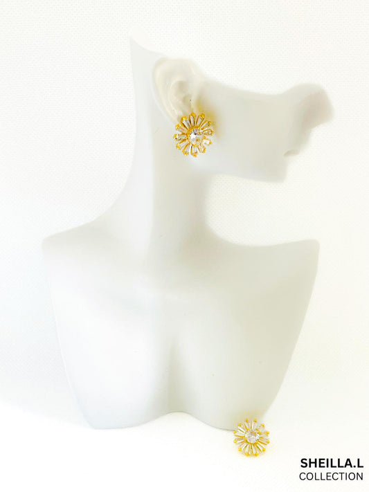 18k Gold Crystal Sunburst Earrings