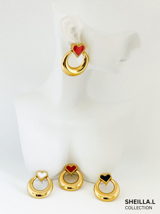 18K Gold Heart Hoop Earrings – 3 Colors