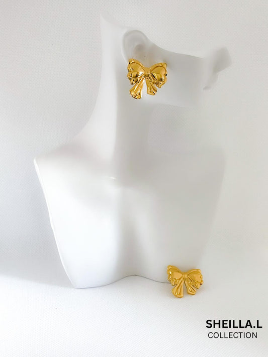 18K Gold Plated Bow Stud Earrings – Stainless Steel