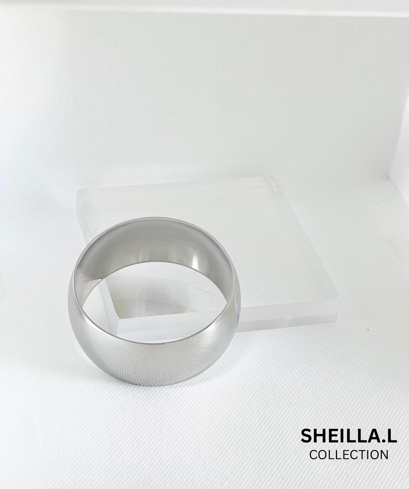 Stainless Steel Wide Silver Bangle Bracelet